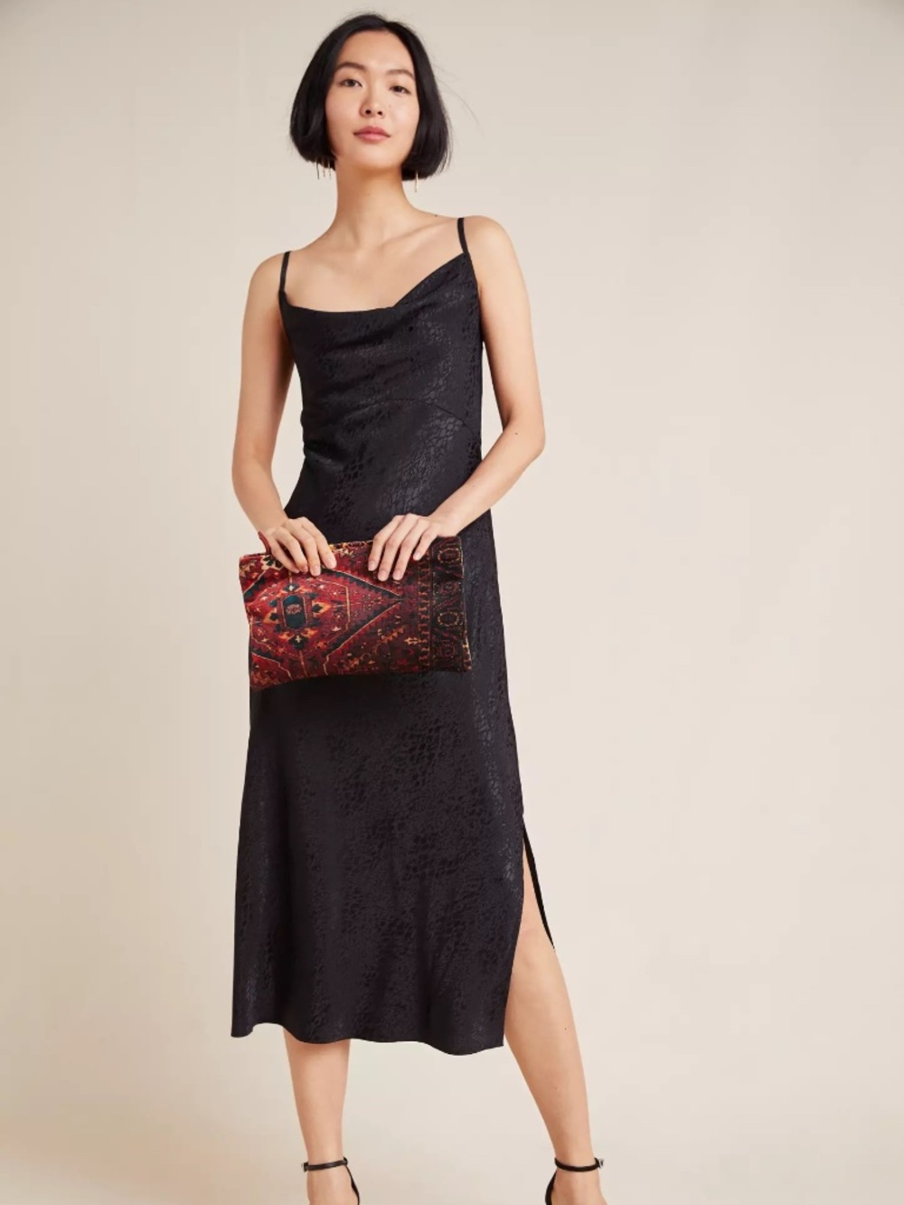 Amelie Jacquard Slip Dress, Black, Size 8